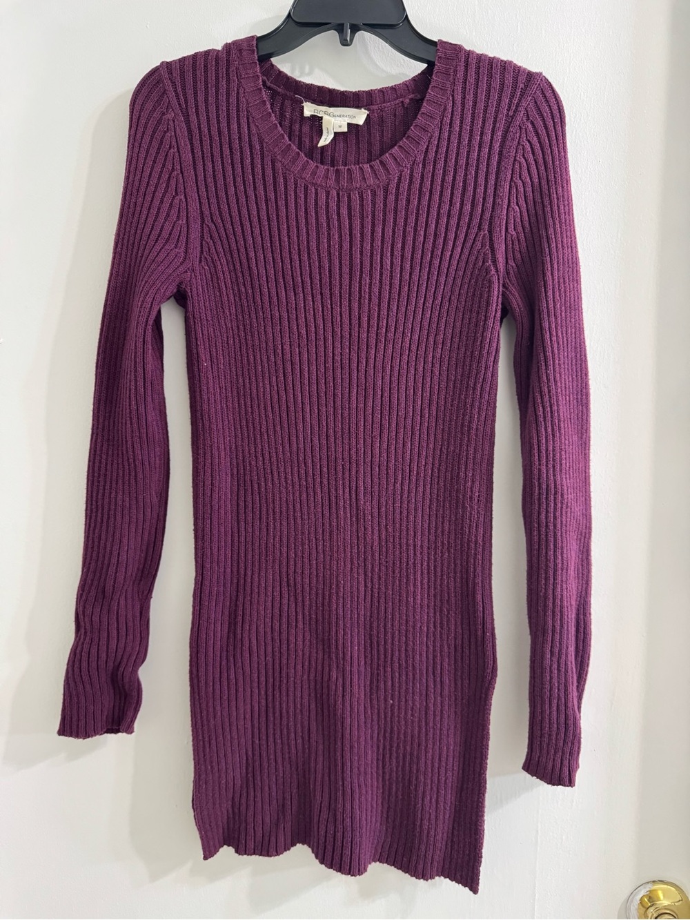 Womens Plum Ribbed Long Sleeve Sweater | Size M